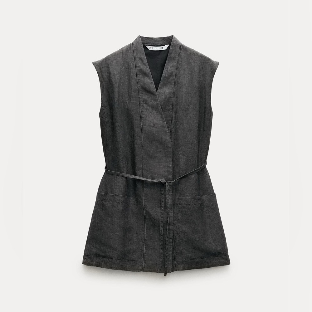 Zara Washed Tied Longline Vest ZW Collection - Size S